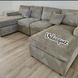 ✅️✅️4 pc fog grey corduroy fabric sectional sofa with double chaise✅️✅️✅️