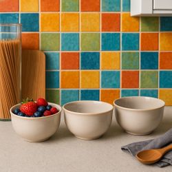 Nantucket 2000s 3 Gray Reactive Glaze Stoneware Soup Cereal Bowls, 5.25x3”