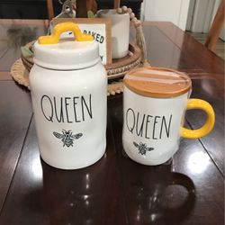 Rae Dunn Queen 🐝 Bee Collection Canister Mug W/coaster 