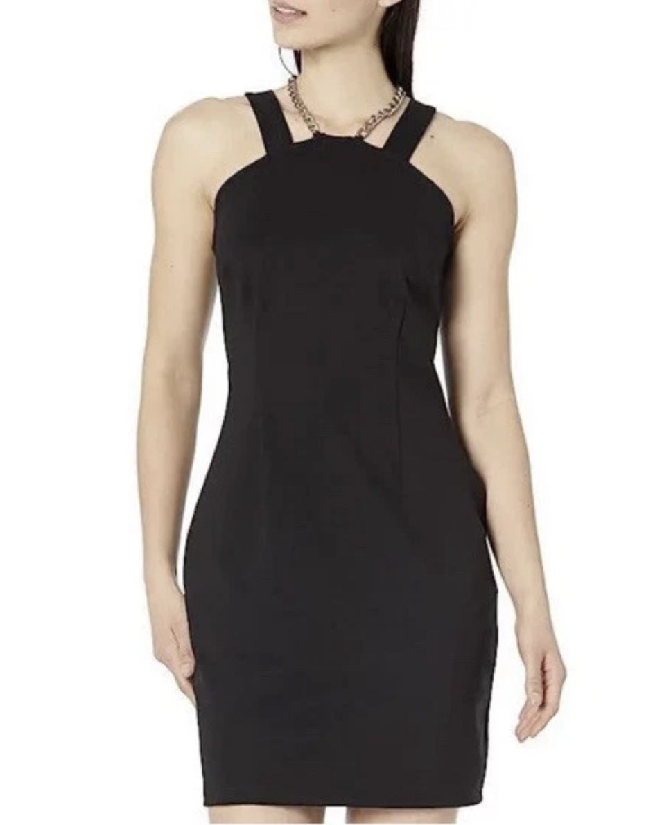 Michael Michael Kors Chain Necklace High Neck Mini Dress Black Size XL