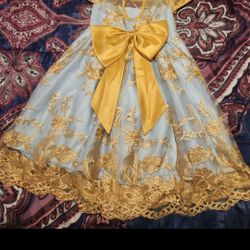 Matching Blue/gold Dresses 5t & 6m