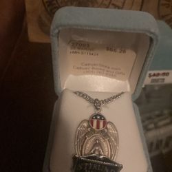 Sterling Silver Marine Shield Mirac w/Red. White. & Blue 24” Ch Bxd