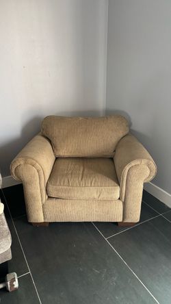 Oversized Beige Fabric Armchair made in USA