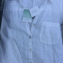 Sigrid Olsen Size M 100% Linen White Tunic Top Long Sleeve Beachy lagenlook