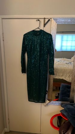 Long Sleeved, Forest Green Sequined Cocktail Dress Size XL