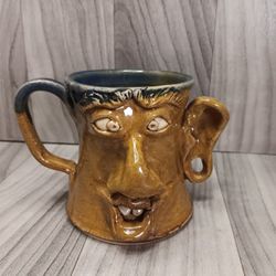 Ugly Face Art Pottery Mug High Gloss Hand Crafted And Signed By Artist 