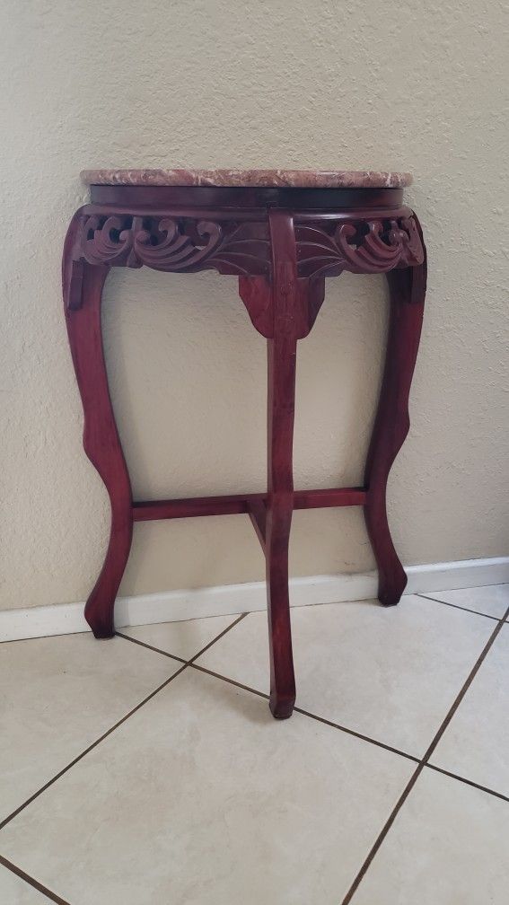 Beautiful Half Round Carved Table with Marble Top