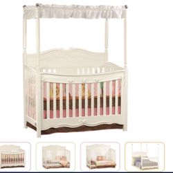 Delta Disney Princess Enchanted 4-in-1 Convertible Crib + Mattress + Cinderella Comforter and Wall Decor