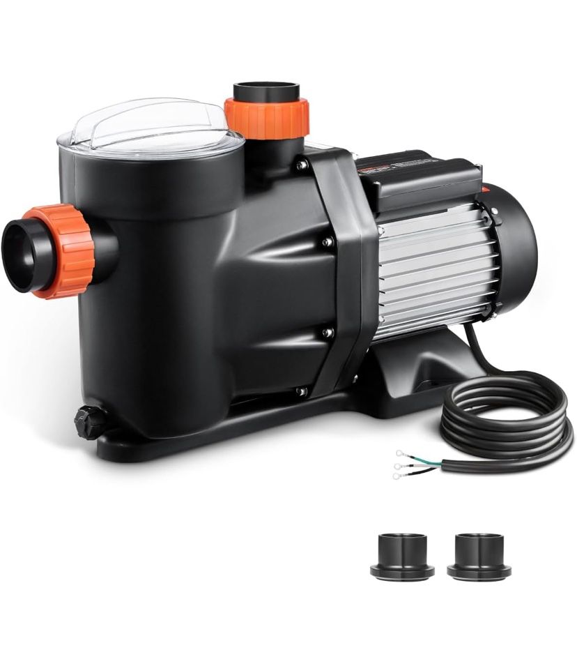 VEVOR Above Ground Pool Pump, 1.5HP, Self Priming Single Speed Swimming Pool Pump, 220V 3450 RPM 55 ft Max Head Lift with PP Shell =A8-176