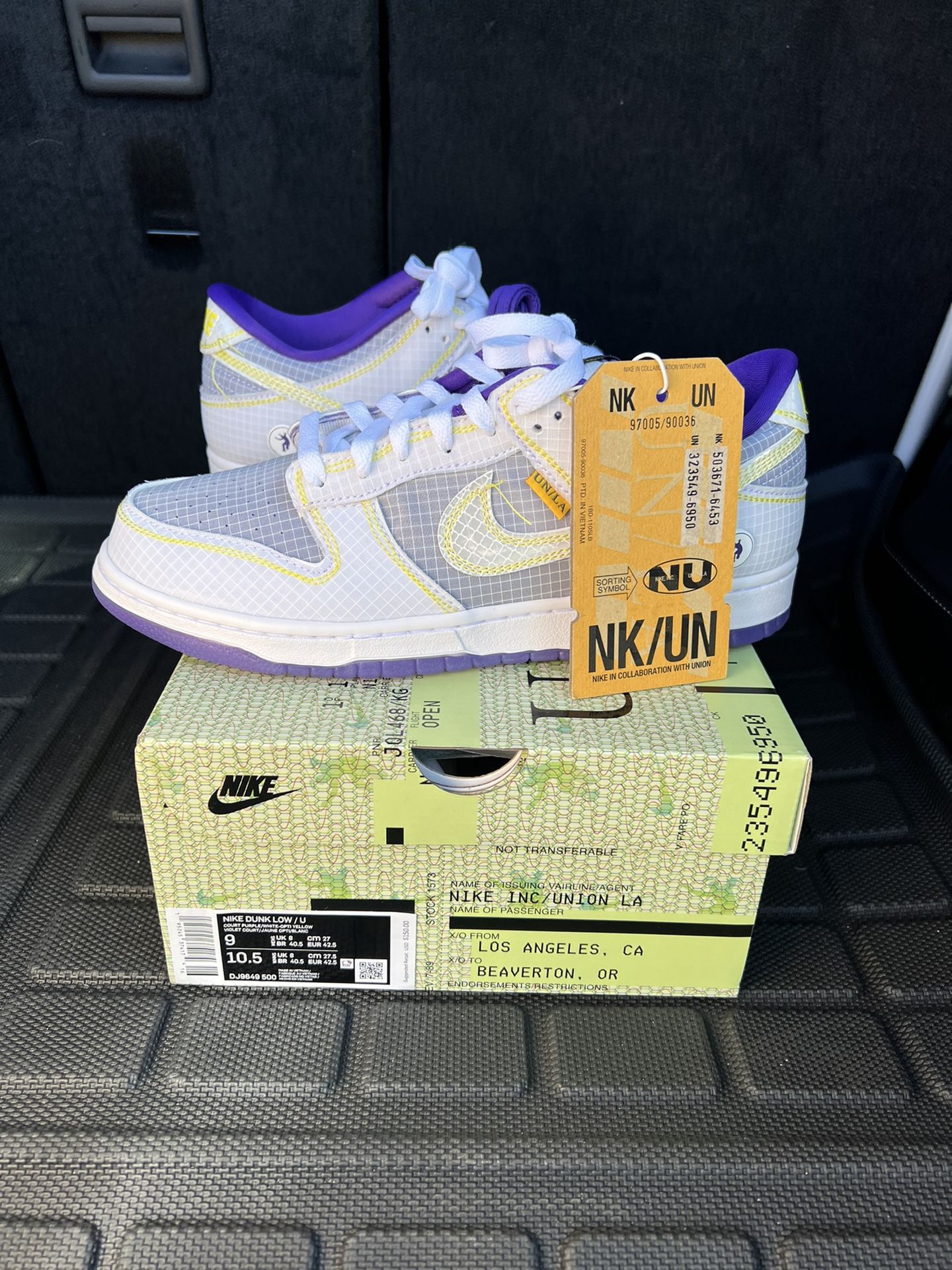 Brand New Nike Dunk Low Union Passport Pack Court Purple Lakers Size 9