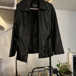 JL Colebrook Leather Mid Length Belted Jacket Size Medium