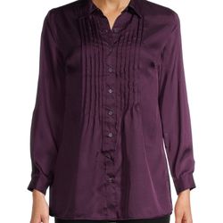 women medium runs big fits large-xl satin purple ruffle front tunic Shirt used once