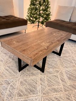 Rustic Wood Coffee Table with Hidden Storage Drawers