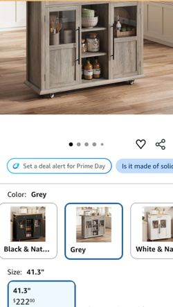 GarveeHome 41 in Rustic Kitchen Island on Wheels - Wood Drop-Leaf Table with 3-Tier Storage, Mobile Coffee Bar Cart (Light Gray)