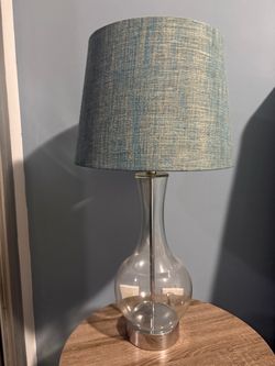 Glass Table Lamp with Blue Linen Shade- 2 available