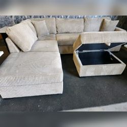 Camel corduroy Reversible Sectional Set W/ Ottoman
Reversible Chaise + Sofa W/USB + Storage Ottoman