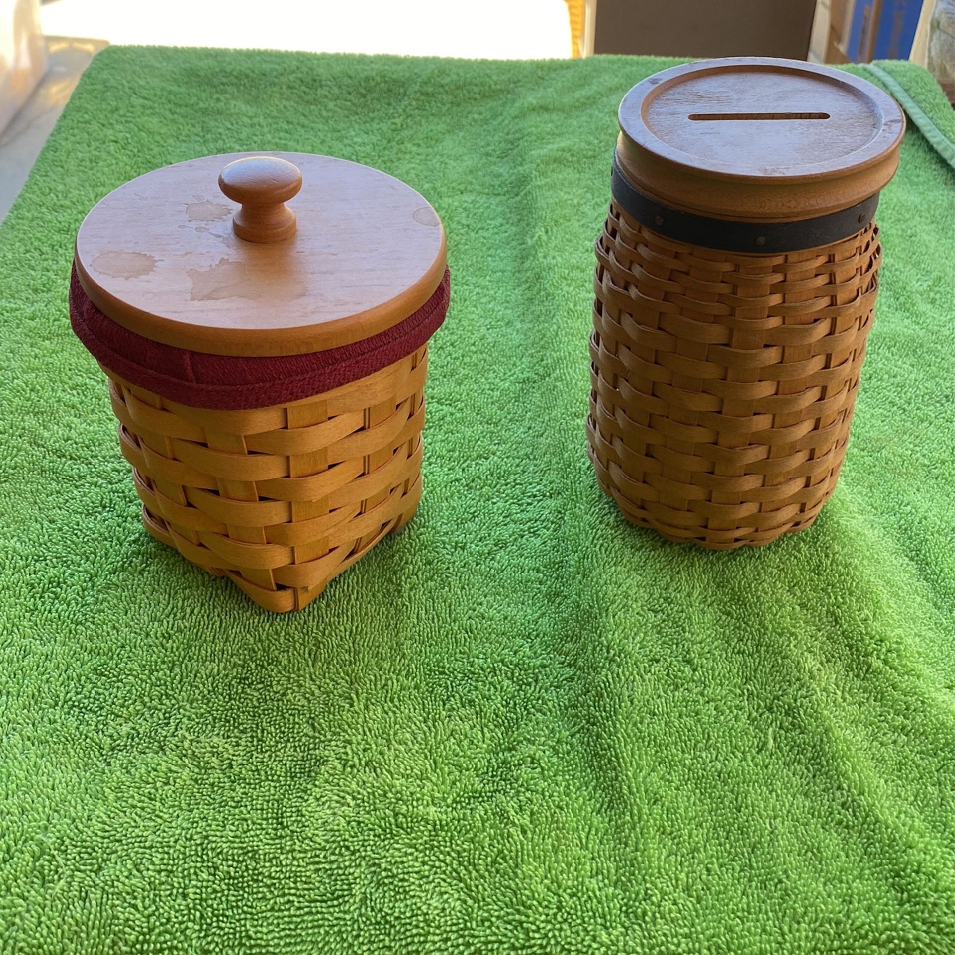 Longaberger Round Basket Set Coin Bank Basket