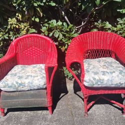 Vintage Wicker Chairs, Pair