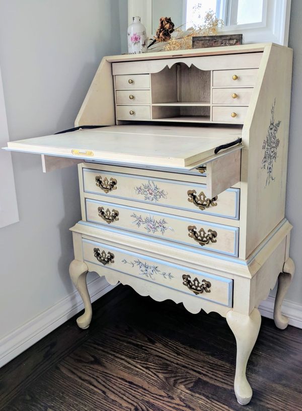 Jasper Original Hand Painted Decorated Secretary Desk For Sale In