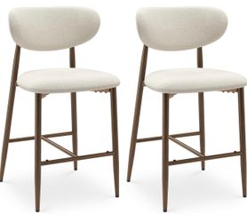 Upholstered Counter Height Bar Stools Set of 2 with Back Breathable Fabric Beige