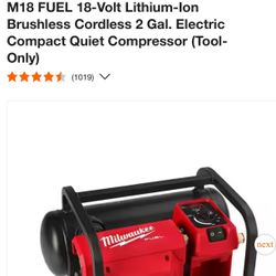  Milwaukee M18 FUEL 18-Volt Lithium-Ion Brushless Cordless 2 Gal. Electric Compact Quiet Compressor (Tool-Only)