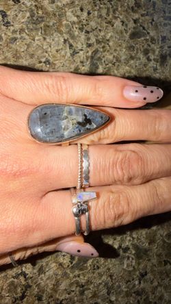 Size 8 genuine labradorite on solid sterling silver ring