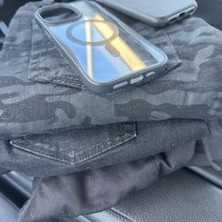 Gently Used Black Bottoms Size 34/32 & Two Medium Tees And iPhone 14 Pro Max Case & iPhone 11 Phone Case