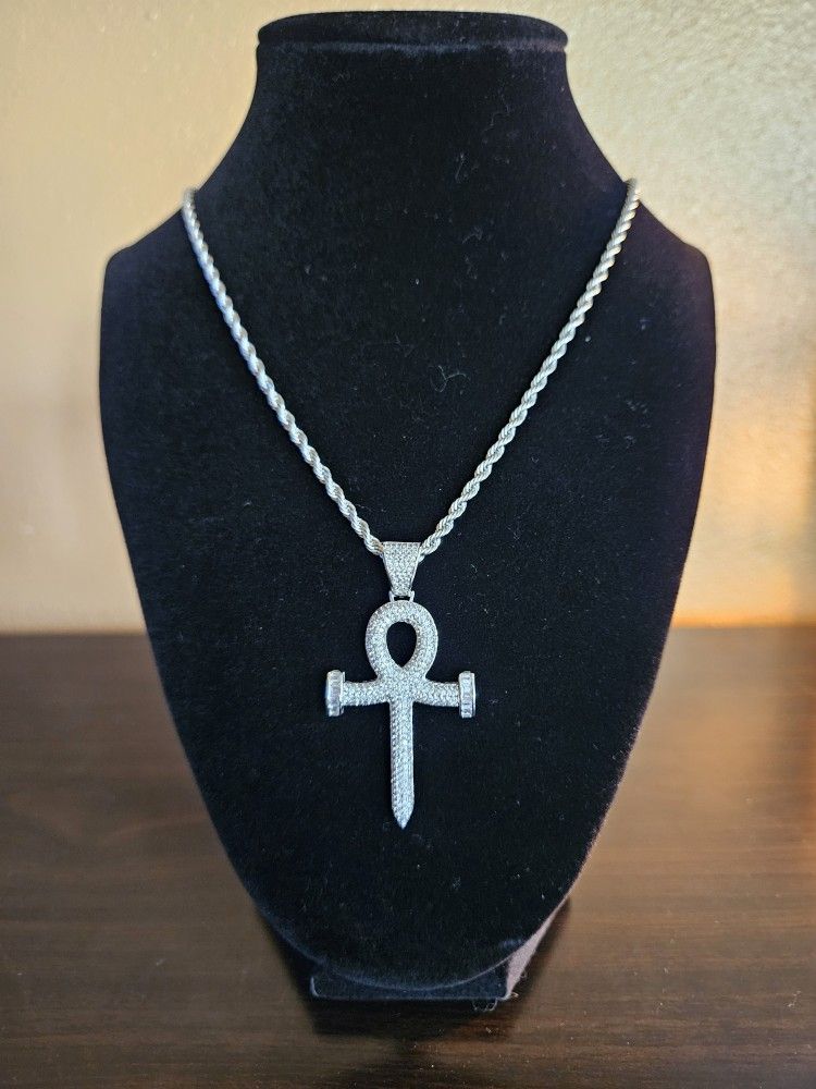 π Moissanite Nail Cross Pendant β 24" Silver Chain π