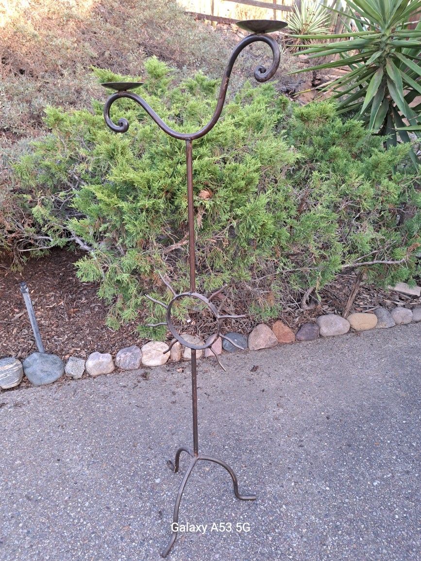 Metal Candle Holder - Sun Motif - 47" At Tallest