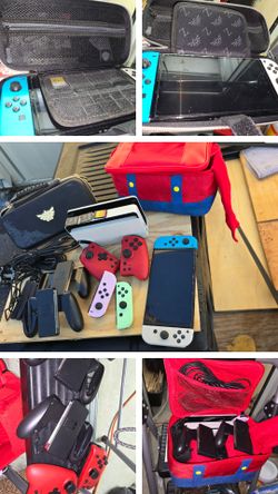 Nintendo Switch OLED Bundle - 3 Sets Joy-Cons, Zelda & Mario Cases, Accessories