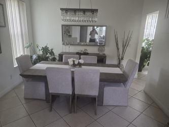 Dining Table Set with 6 Upholstered Chairs