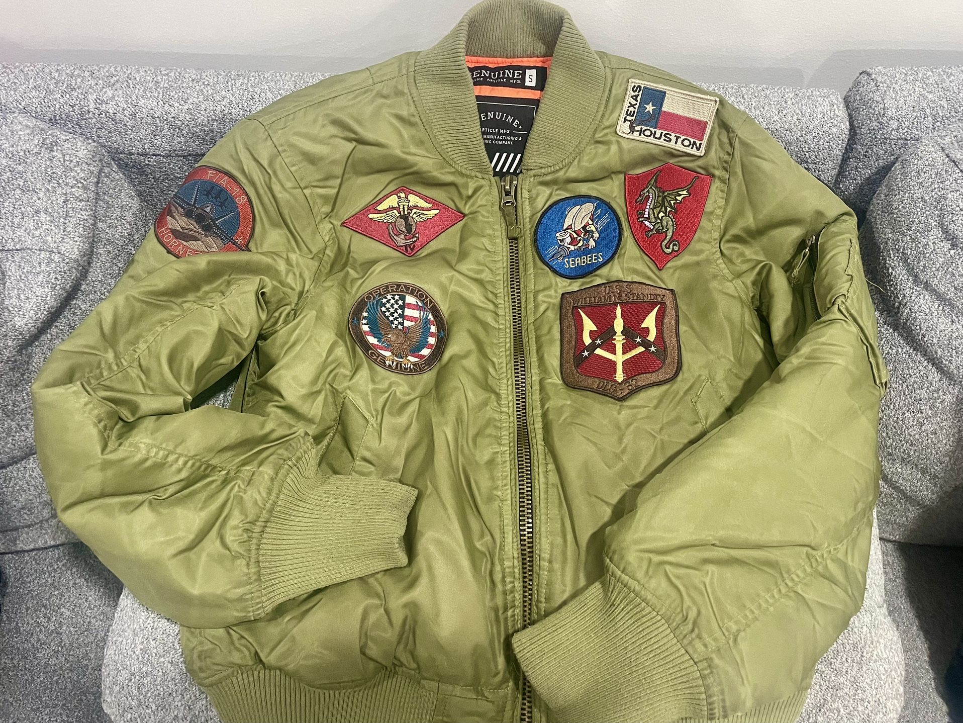 Genuine Article Flight Bomber Military Jacket Size S Patch Top Gun Style…(#20)