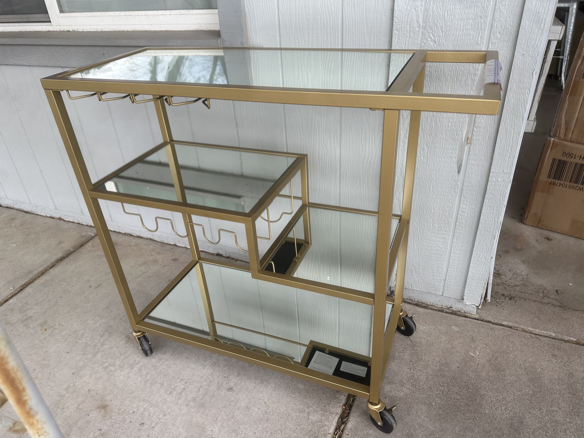 Gold Mirror Bar Cart / Glass Rack
