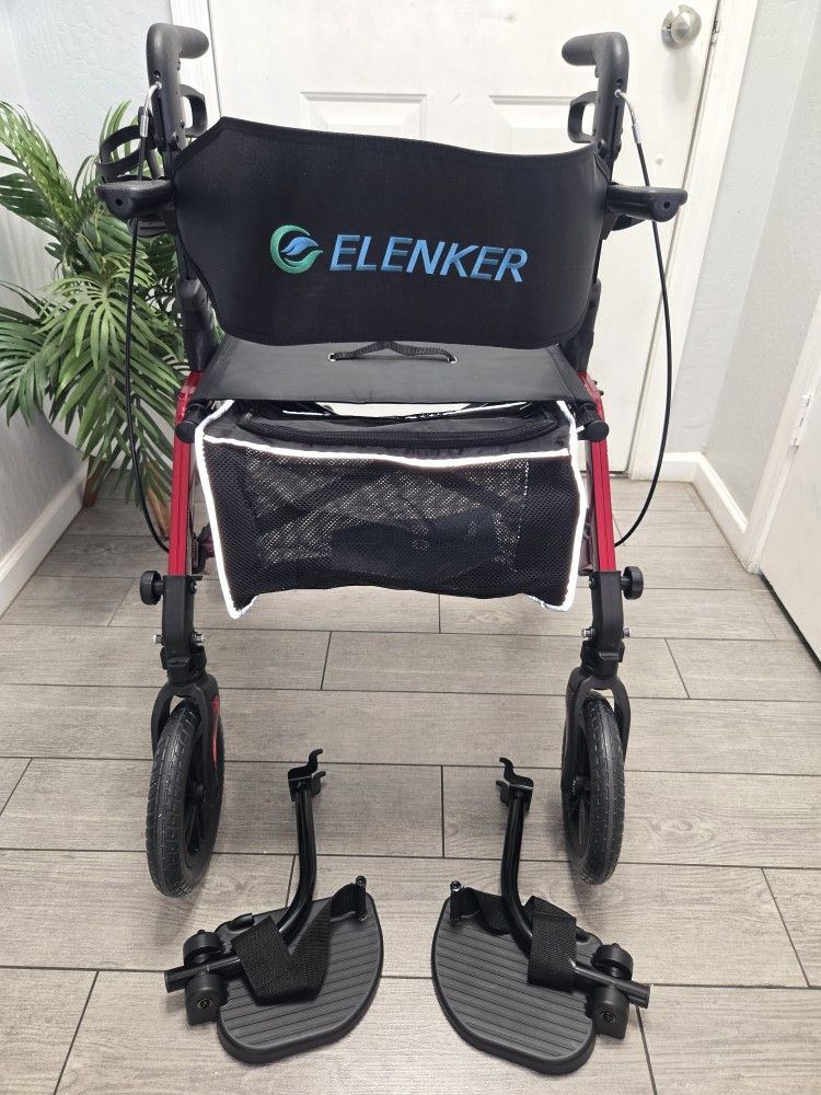 ELENKER All-Terrain 2 in 1 Rollator Walker & Transport Chair, Folding Wheelchair, Andador, Silla De Ruedas