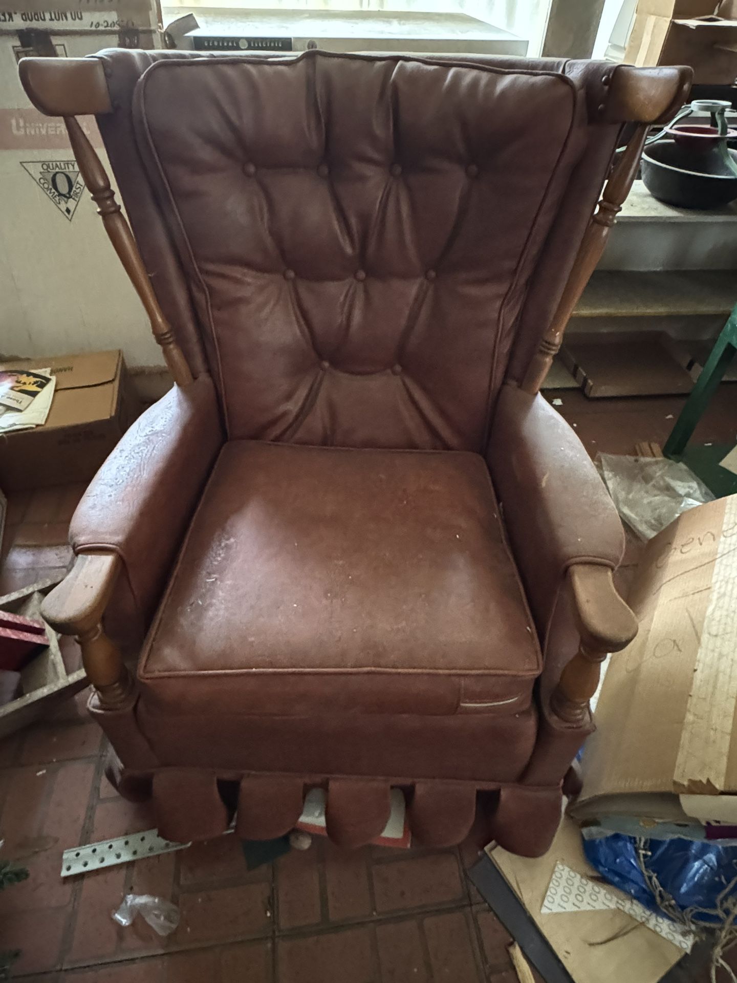 Burgundy Leather Swivel Rocking Chair
