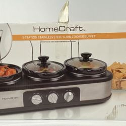 HomeCraft 3-Station Stainless Steel Slow Cooker