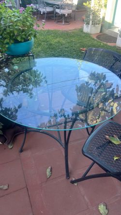 Round Glass Top Patio Table with Metal Base