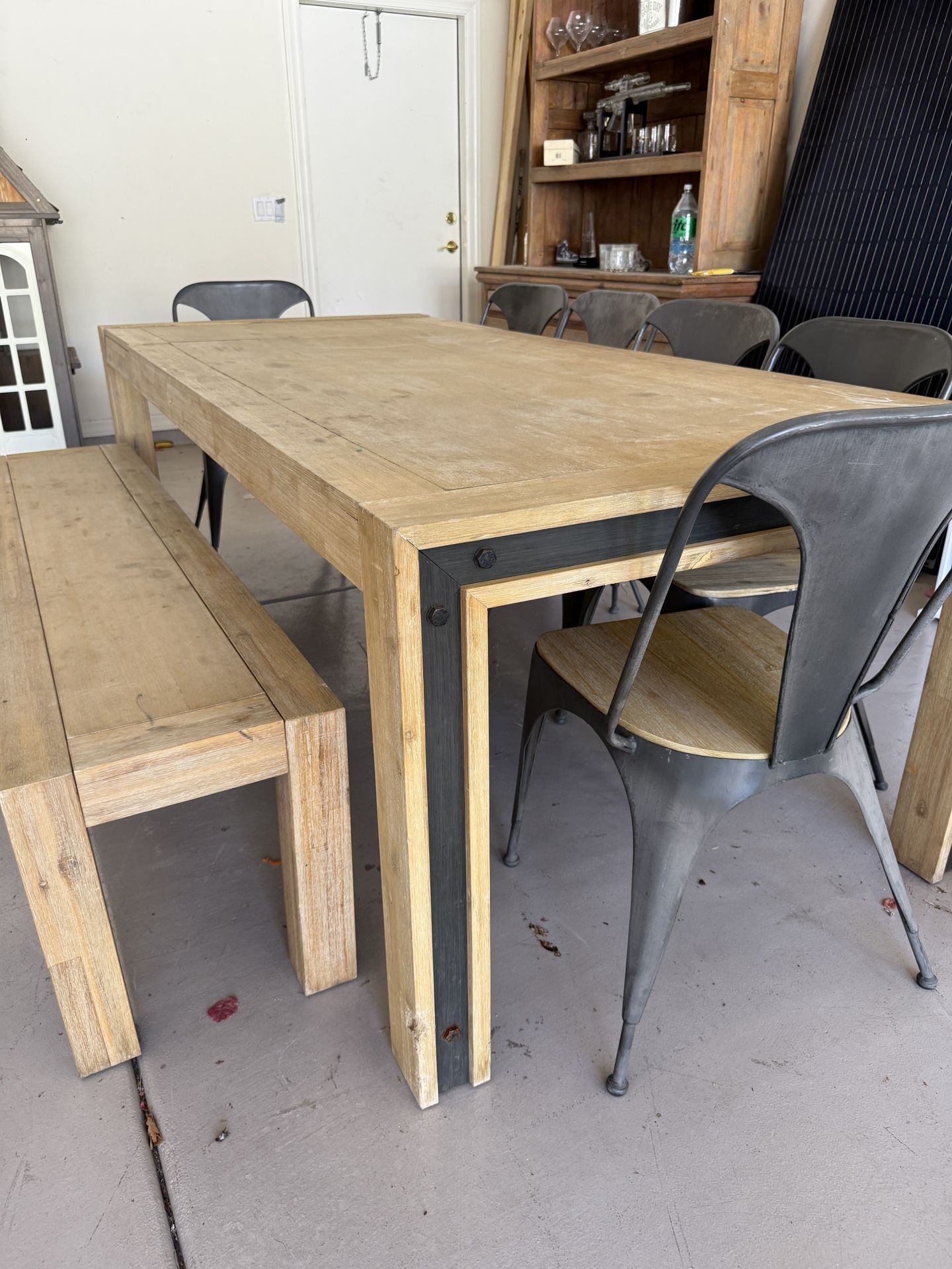 Matching Industrial Wood Bar + Dining Table Set w/ Chairs & Bench Only $475 For 11 Pieces.