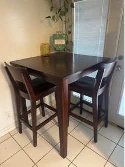 Tall wood table & 4 chairs