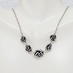 925 sterling Silver women's ladies rose floral flower pendant necklace Gift