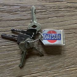 Vintage Datsun Logo Keychain with 5 Vintage Keys