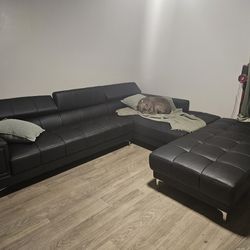 3pc Black Leather Sectional