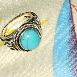Sterling Silver Ring Size 8 With A Turquoise Stone 