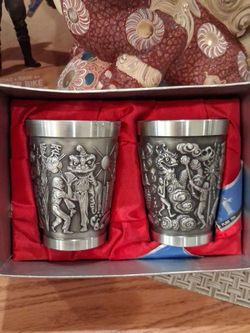 Pure Tin Embossed Cups Set of 2 know as Pewter