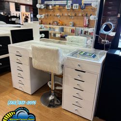 White Led Vanity Desk With Mirror Lights Nuevo 