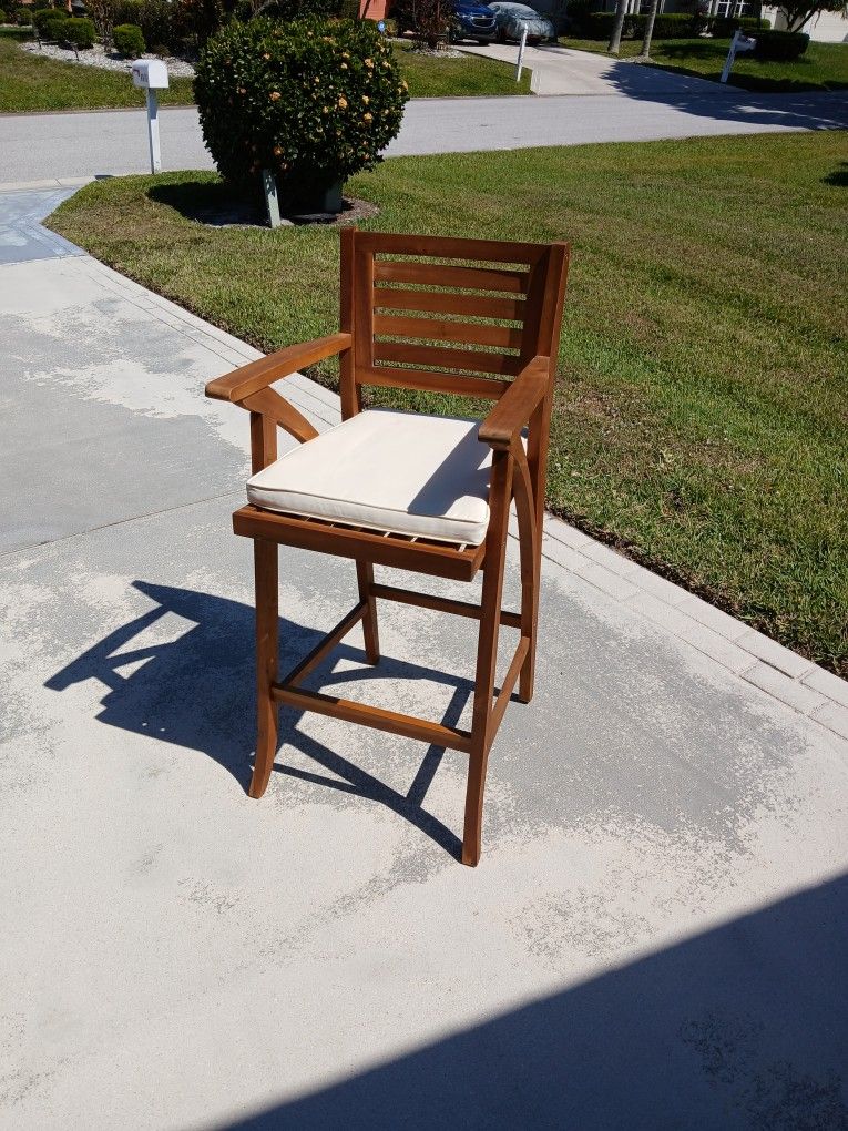 Teak Bar Stool, With Removal Seat Cushion