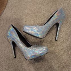 Women's Metallic Silver Platform Heels