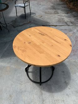 Wood Table With Metal Base. IKEA? 30”W X 30H