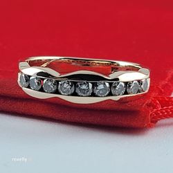 14K Yellow Gold Genuine Diamond Band Ring Size 6.5 - Solid Gold!
