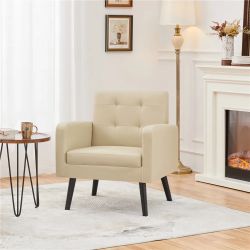 Accent Chair modern Faux Leather Tufted ,Beige